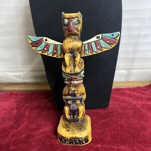 Colorful 6.5” Totem Pole Souvenir Raven, Beaver, Frog.‎ Native American Alaska